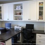 Office wood countertops white built ins