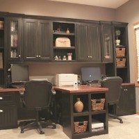 DIY Office with T-shaped countertop and Built-in cabinets