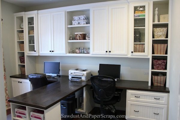 Office wood countertops white built ins