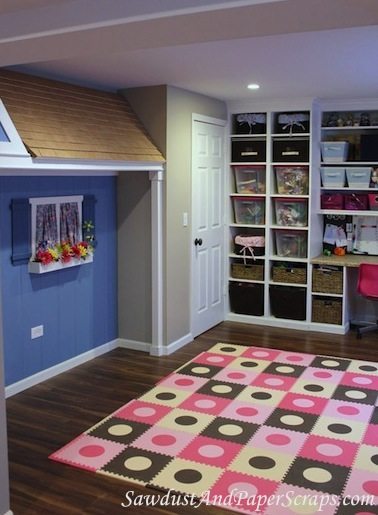 playroom with indoor playhouse