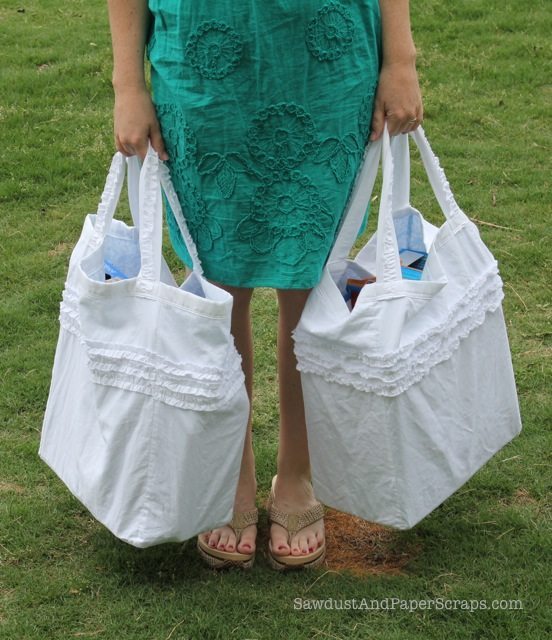 ruffled reusable reversible grocery bags