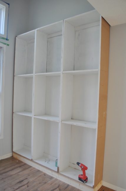 DIY library built in cabinets