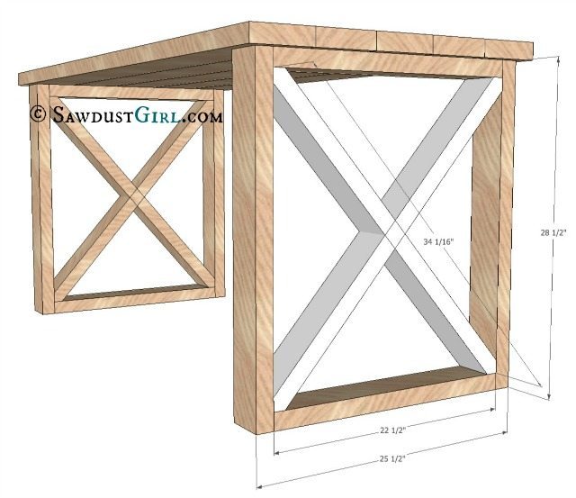 X Leg Desk plans and tutorial from @Sawdust Girl.