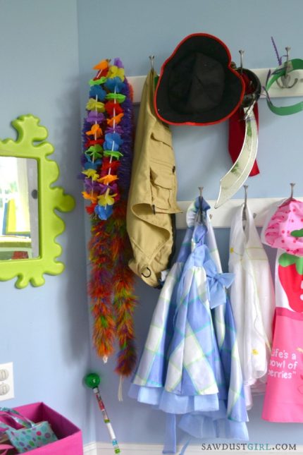 How to Build Built-in Playroom Window Seat and Storage Cabinets - Dress up corner! https://sawdustdiaries.com