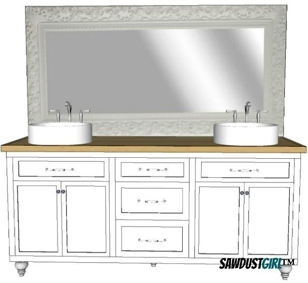 Double Vanity With Center Drawers, 72 Bath Vanity Plans