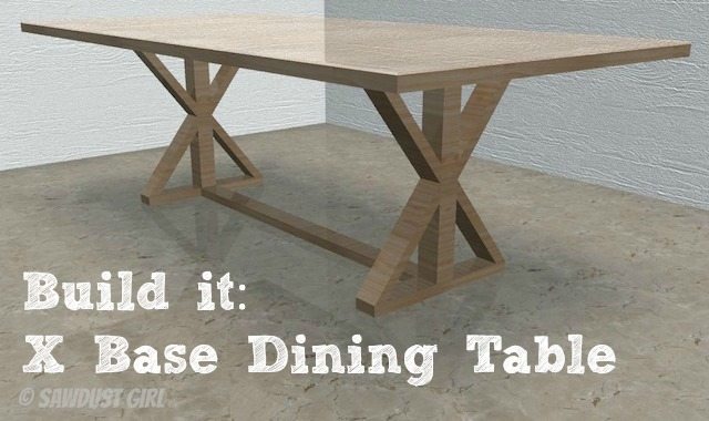 X base farmhouse table plans from SawdustGirl.com
