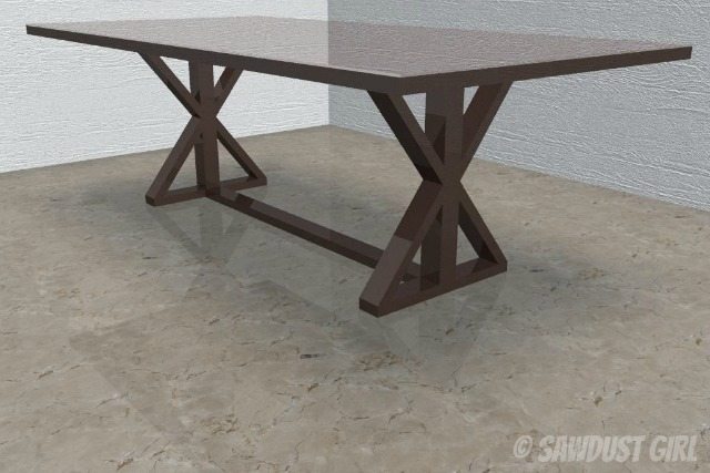 X base farmhouse table plans from SawdustGirl.com
