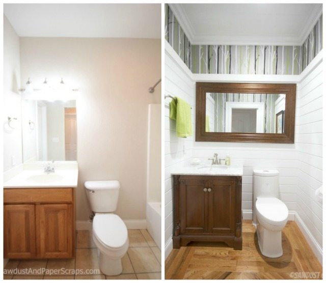 Powder Room before and after from SawdustGirl.com.