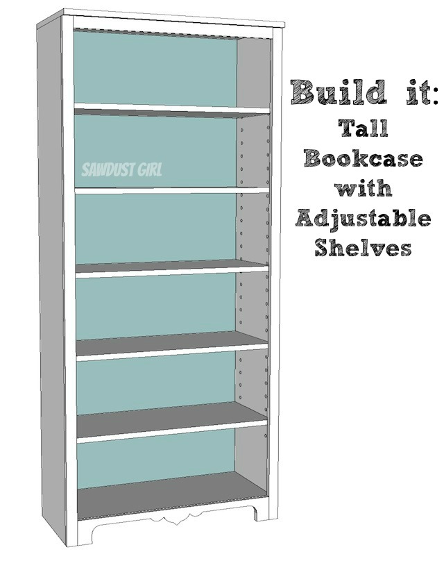  to build a tall bookshelf with adjustable shelves from Sawdust Girl