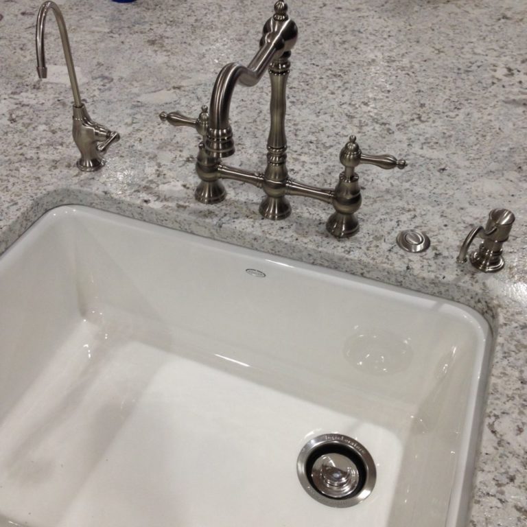 counters, faucets and pantry shelves