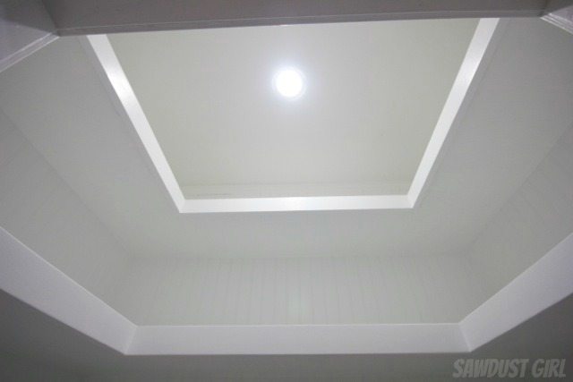 White corner floating shelves in pantry or closet