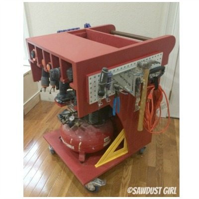 Rolling Tool Cart and Air Compressor Storage - Sawdust Girl®