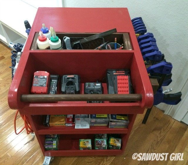 Rolling cart for tool and air compressor storage. Woodworking plans