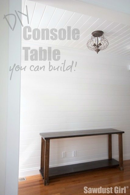 Two-toned wood console table - free plans and tutorial to build this cheap and easy wood table.