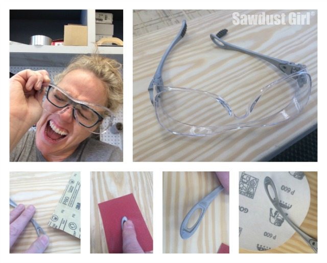 How to make safety glasses more user friendly for people with long hair:because long hair should always be pulled back when using power tools!