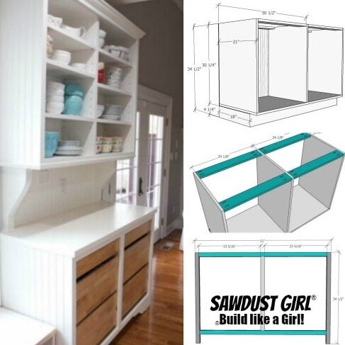 Free and easy plans to build a China Hutch base from https://sawdustgirl.com/