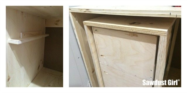 Build a blind corner cabinet with NO wasted space! Plan and tutorial from https://sawdustgirl.com.