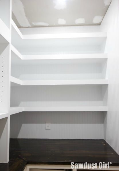 Corner Floating Shelves in Pantry