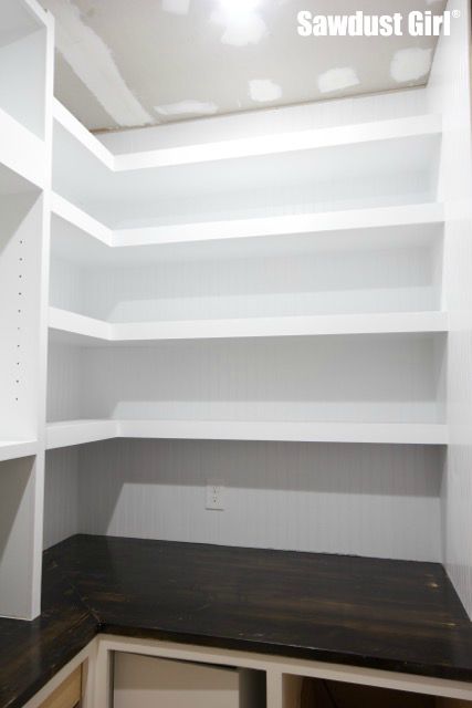 Corner Floating Shelves in Pantry