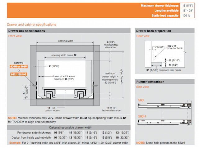 How to size a drawer for use with Blum Tandem plus Blumotion 563 Drawer glides