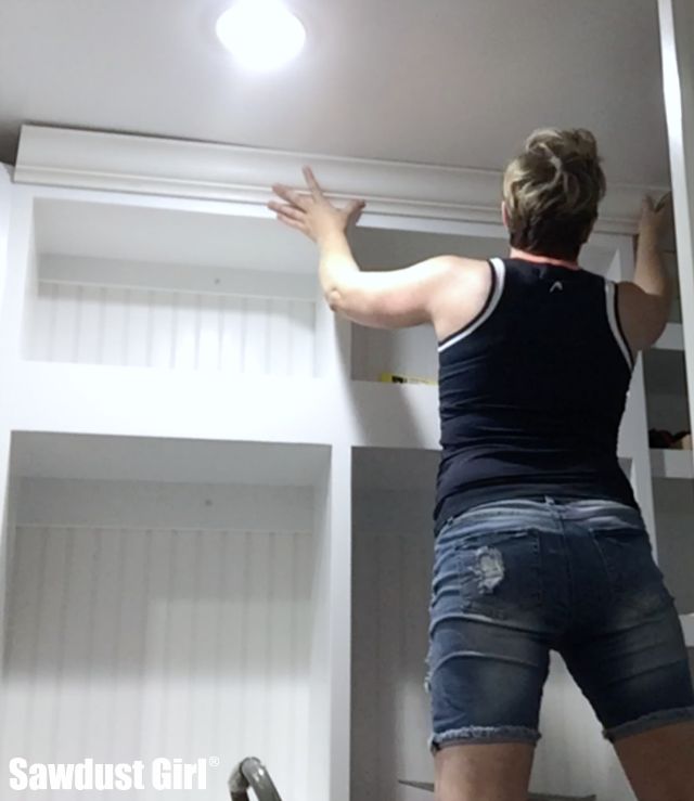 Installing crown moulding in Pantry.