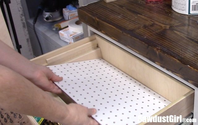 Make a DIY Drawer Organizer with pegboard.