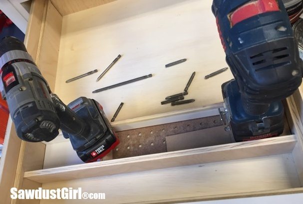 Drawer storage and organizer for driver bits.