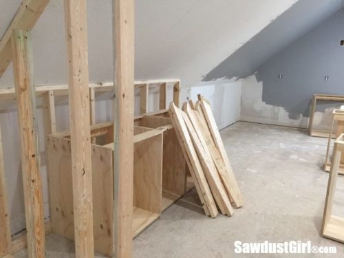 Building a wall behind the craft room cabinets - Sawdust Girl®