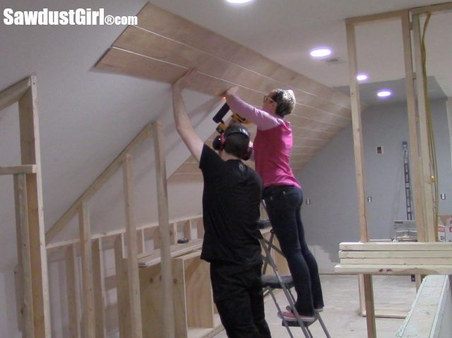 Installing a DIY Plywood V-Groove Plank Ceiling