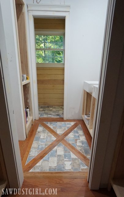 Wood Floor with Tile Inlay