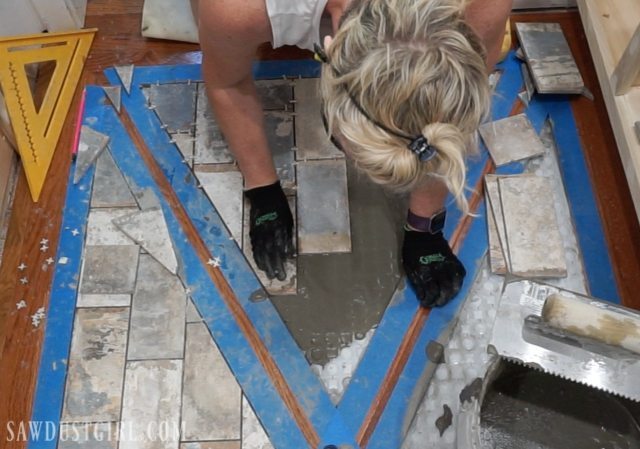 Wood Floor with Tile Inlay