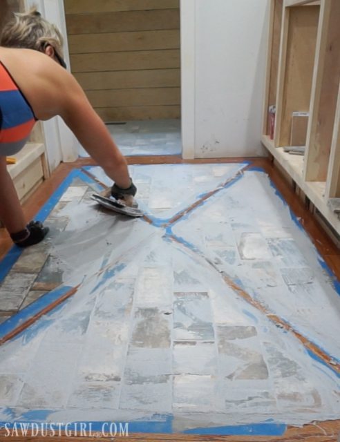 How to Install a Wood Floor with Tile Inlay - Sawdust Girl 