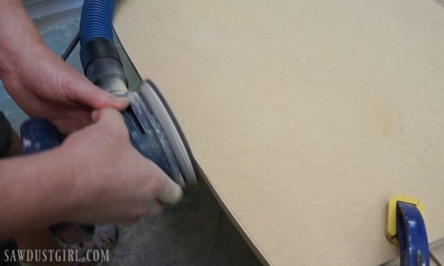 Curved floating desk.