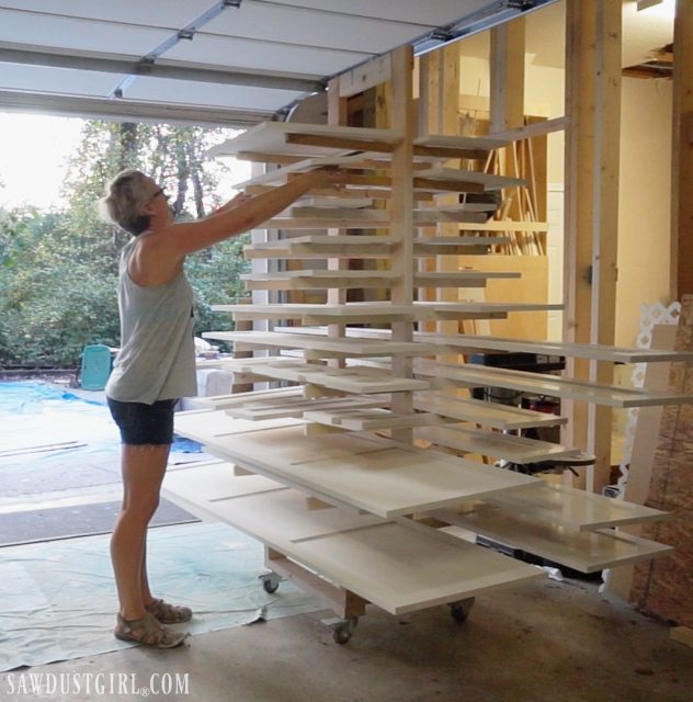 placing cabinet doors on a drying rack