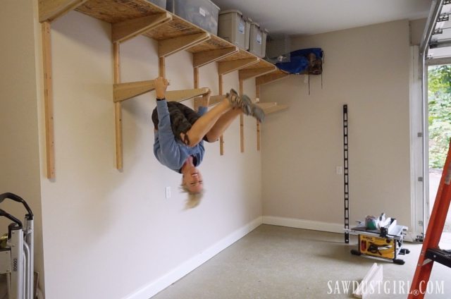 Building Garage Shelves Cantilevered, How To Hang Shelves In Garage