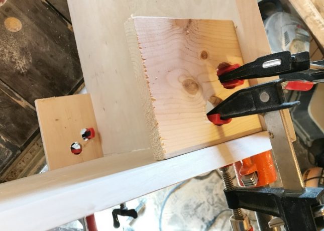 Mitered Edge Wood Joint with Homemade 90 Degree Clamps