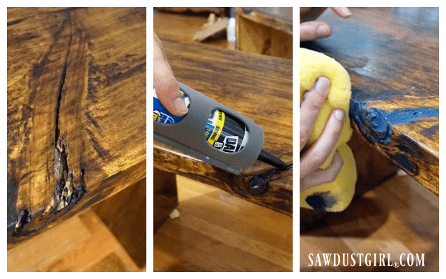 Filling voids in a DIY table with Black caulk