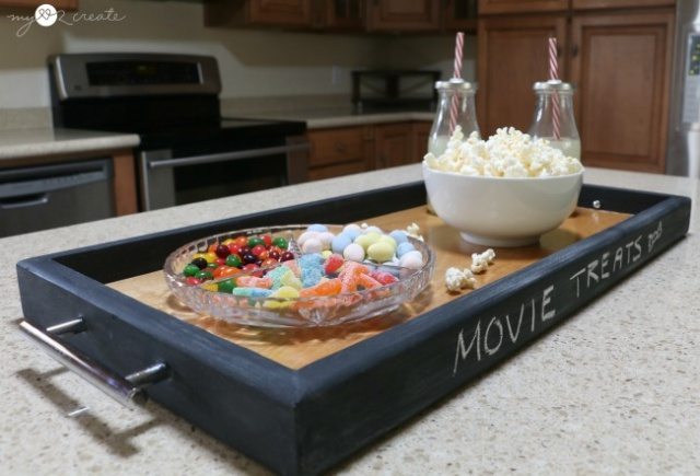 Chalkboard and wood serving tray