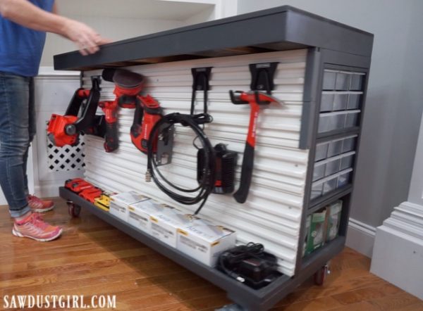 Mobile Storage Panel Tool Rack Mobile Tool Storage Workbench | Sawdust Girl