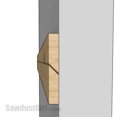 Sketch-up model of a 4" wide plywood board cut into a French Cleat