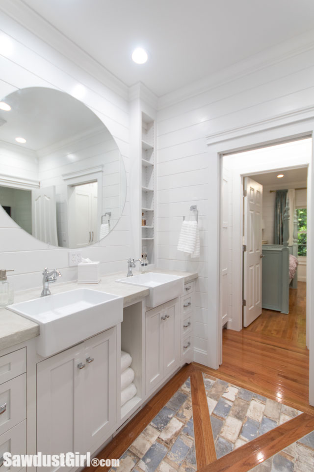 Guest closet and jack and jill bathroom with tons of storage