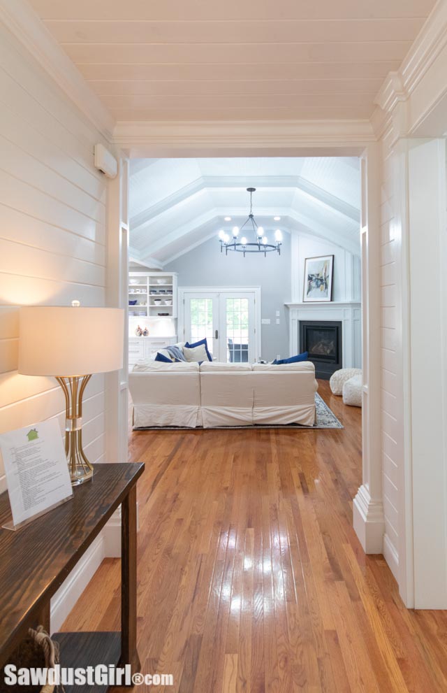 Entryway with view of living room