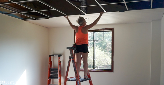 Installing Woodhaven Planks And Hiding Drop Ceiling Grid Sawdust Girl - Recessed Lighting Cans For Drop Ceiling