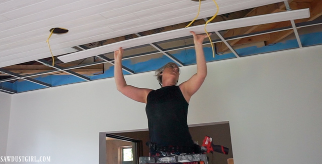 Installing Woodhaven Planks And Hiding Drop Ceiling Grid Sawdust Girl - How To Install Drop Ceiling Track