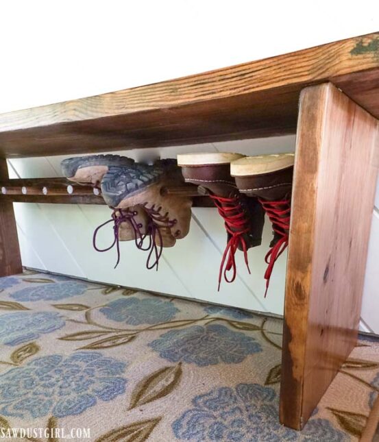 How to Build a Bench with a Built-in Boot Rack - Sawdust Girl®