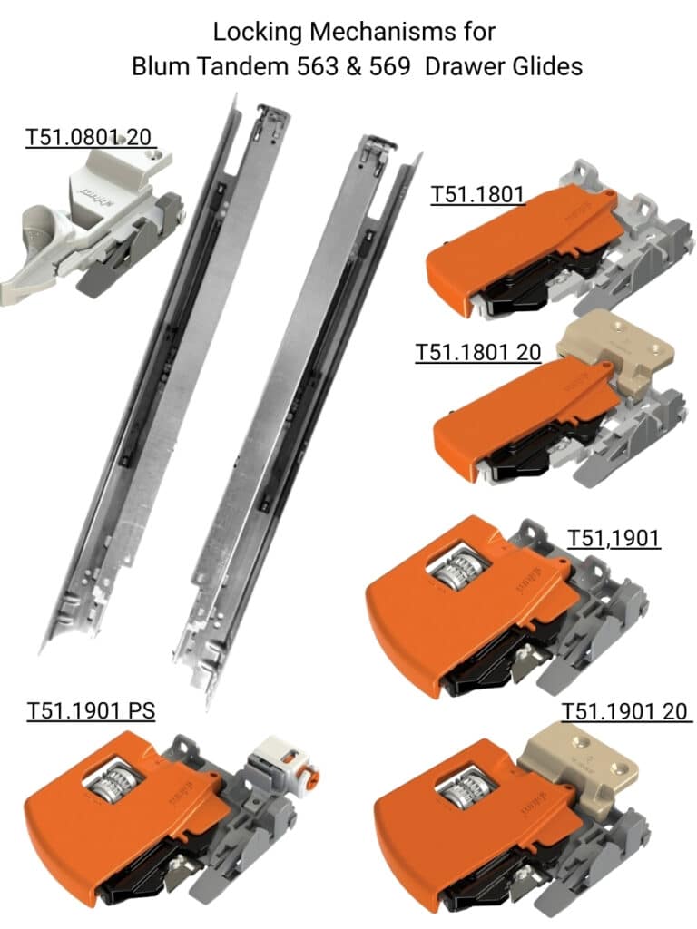 Locking devices for Blum Tandem drawer runners