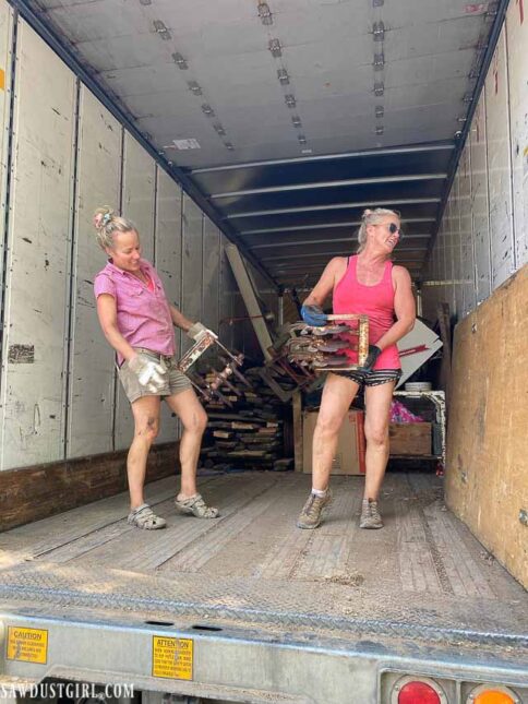 a truck full of old farm lumber and tools