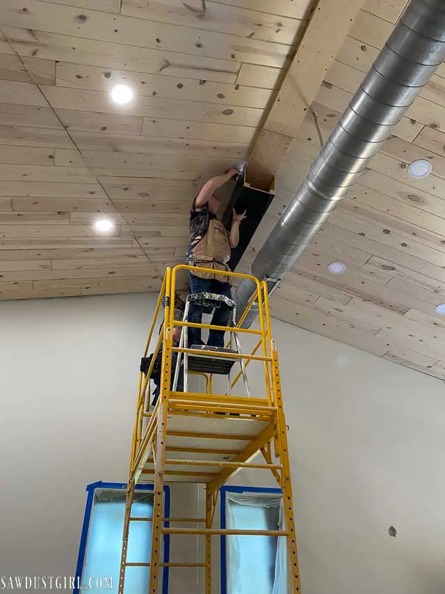 faux wood beam install