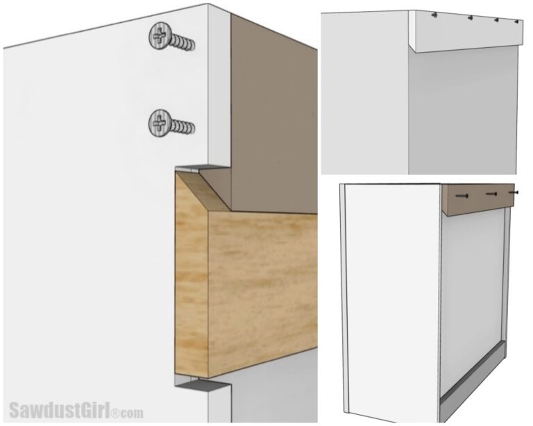 collage with three ways to attach french cleat to cabinet
