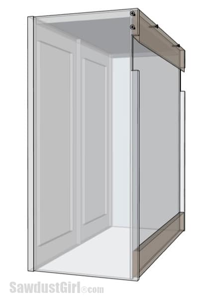 x-ray view of french cleat nailer attached to cabinet with wall cleat cut-out